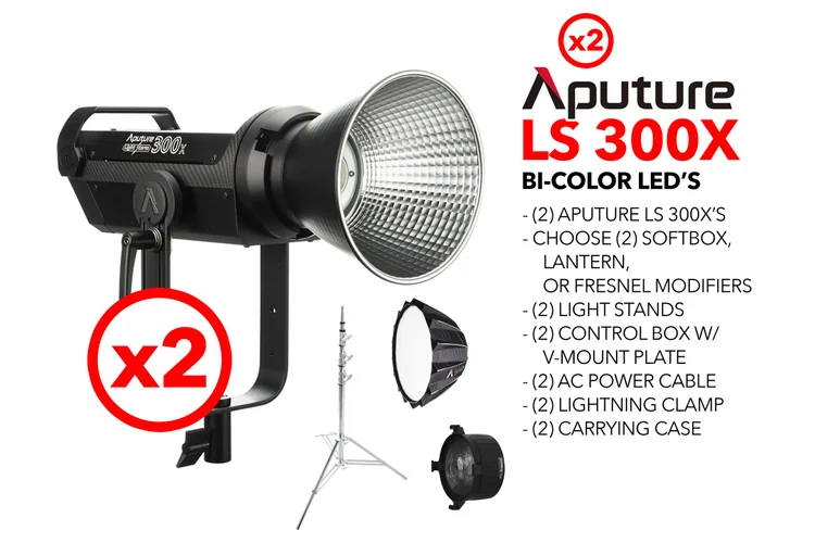(2) Aputure LS 300X Bi-color LED Lights w/ stands (Choose your modifiers!)