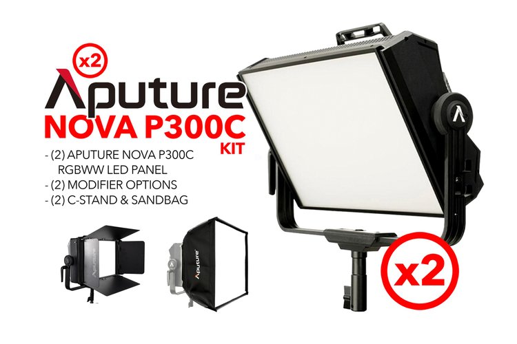 2x Aputure Nova P300c RGBWW LED Panel with 2x c-stands & modifier options!