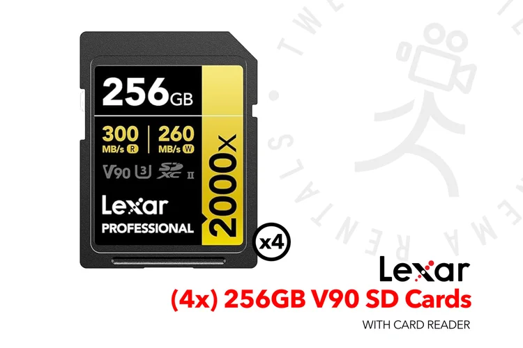 (4x) Lexar 256gb V90 SD cards with card reader